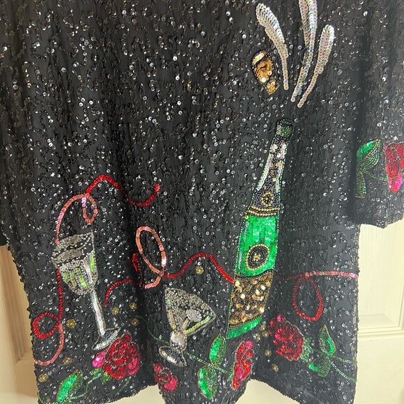 Vintage Laurence Kazar silk sequin & beaded top XL-XXL - Picture 3 of 9